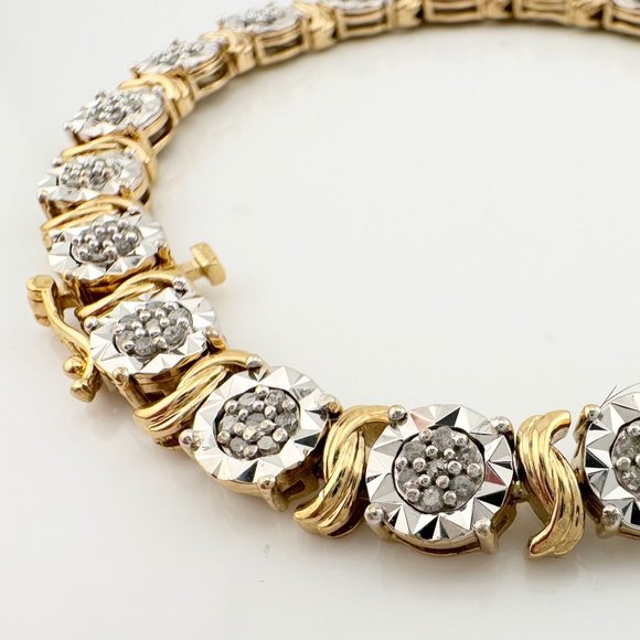 Beautiful Two Tone 1 Ct Diamond Bracelet - Sterling Silver Gold Plate S Curves - Picture 3 of 11